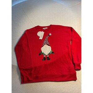 Workshop Republic Women's Red Christmas Medium Gnome Sweatshirt Holiday Sequin‎